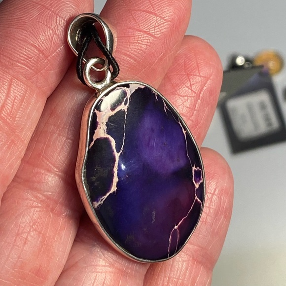 Signed Charles Albert Enhanced Purple Jasper Sterling Silver Necklace - Picture 6 of 8